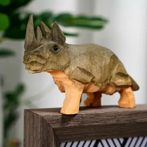 Rhino handmade wood carving ornament